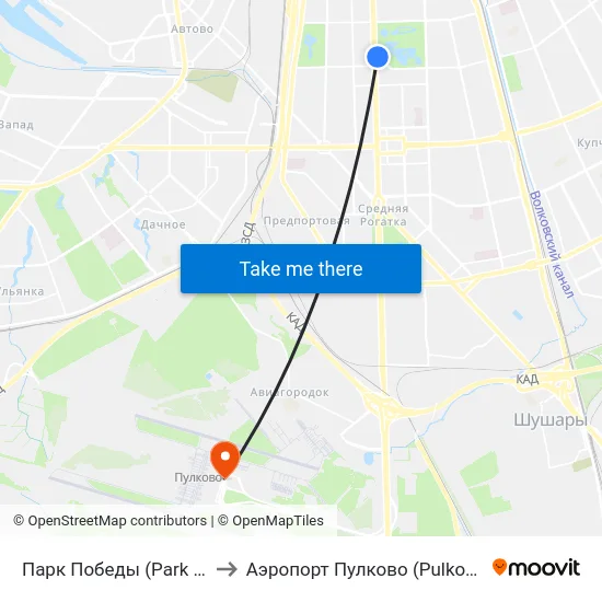 Парк Победы (Park Pobedy) to Аэропорт Пулково (Pulkovo Airport) map