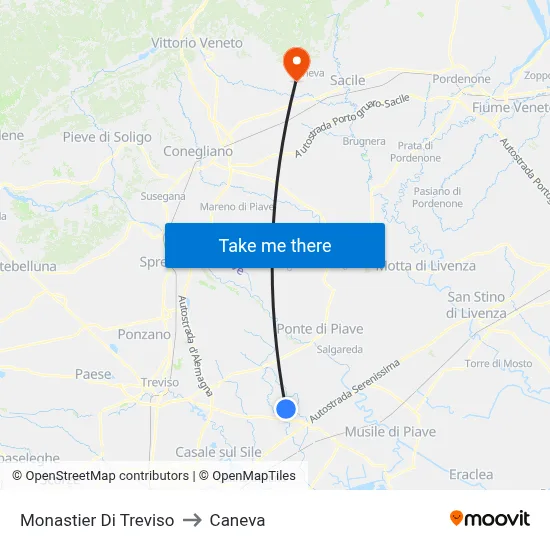 Monastier di Treviso to Caneva map