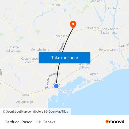 Carducci Pascoli to Caneva map