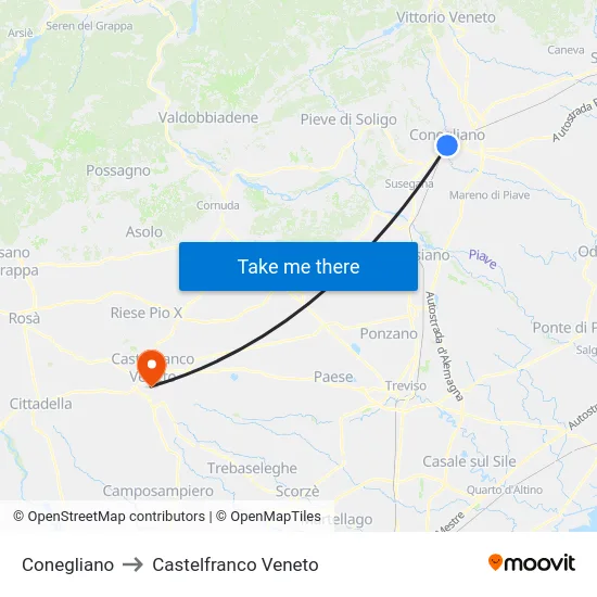 Conegliano to Castelfranco Veneto map