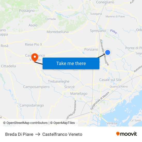 Breda Di Piave to Castelfranco Veneto map