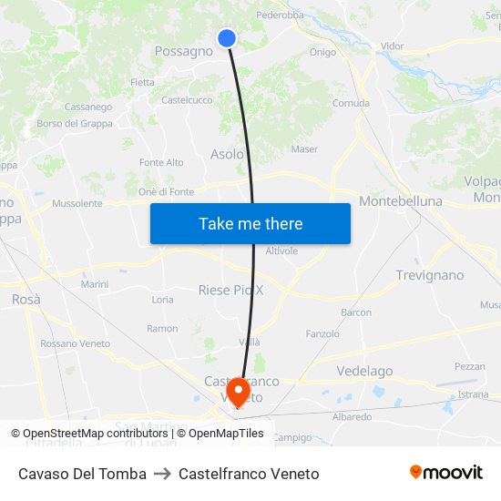 Cavaso Del Tomba to Castelfranco Veneto map