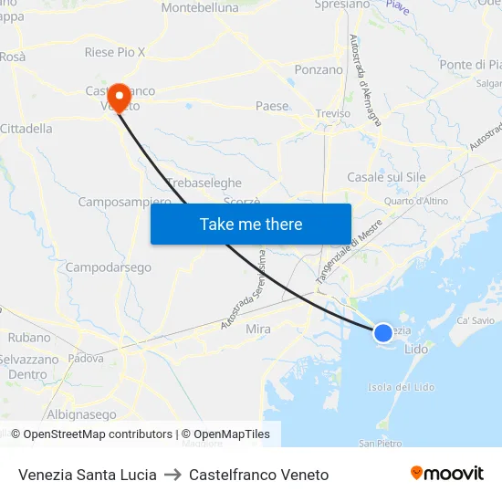 Venezia Santa Lucia to Castelfranco Veneto map
