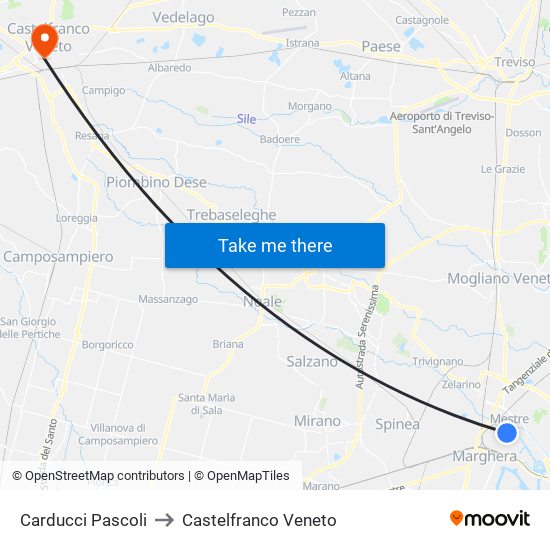 Carducci Pascoli to Castelfranco Veneto map