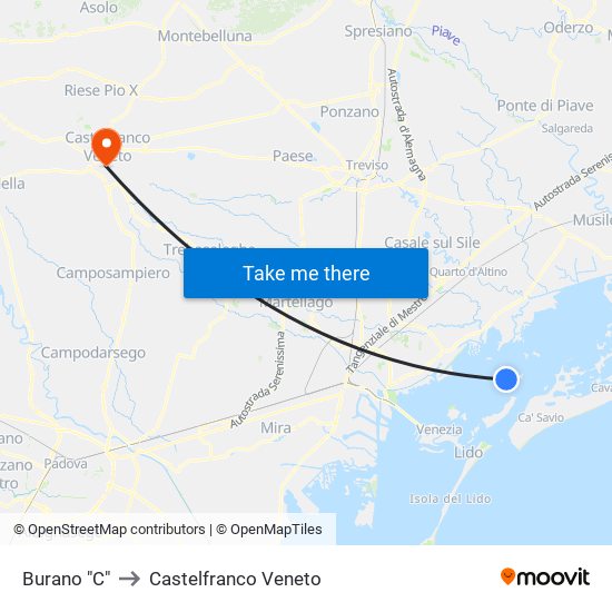 Burano "C" to Castelfranco Veneto map