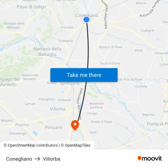 Conegliano to Villorba map