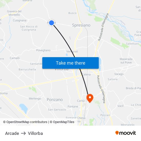 Arcade to Villorba map