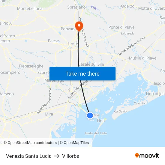 Venezia Santa Lucia to Villorba map