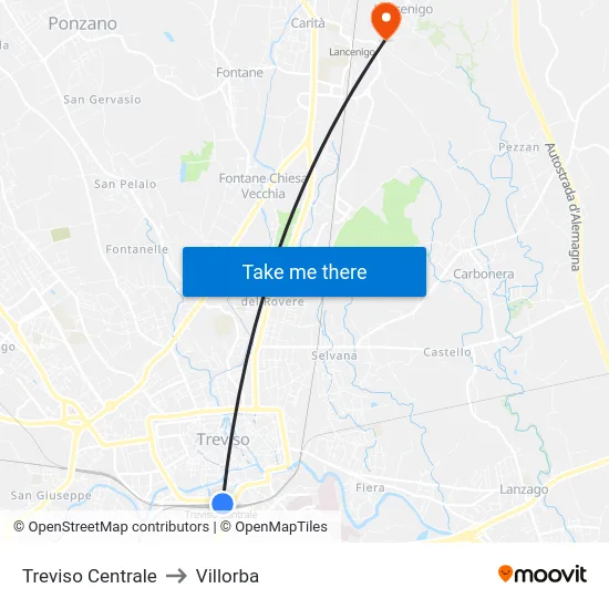 Treviso Centrale to Villorba map