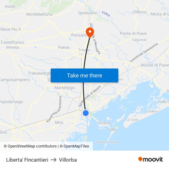 Liberta' Fincantieri to Villorba map