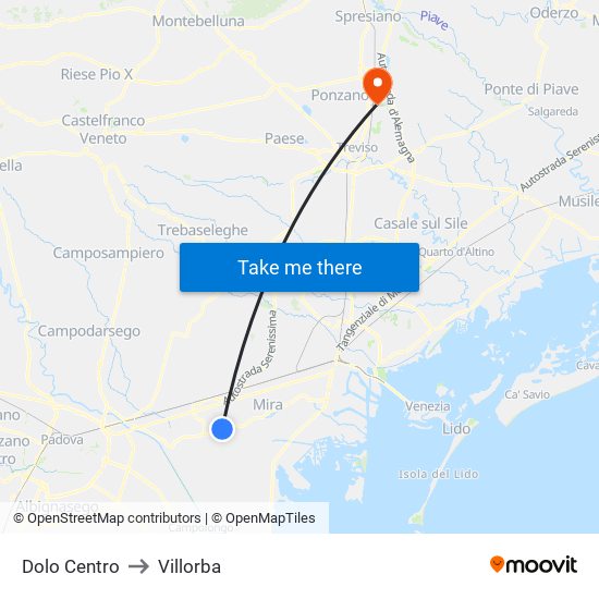 Dolo Centro to Villorba map