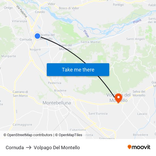 Cornuda to Volpago Del Montello map