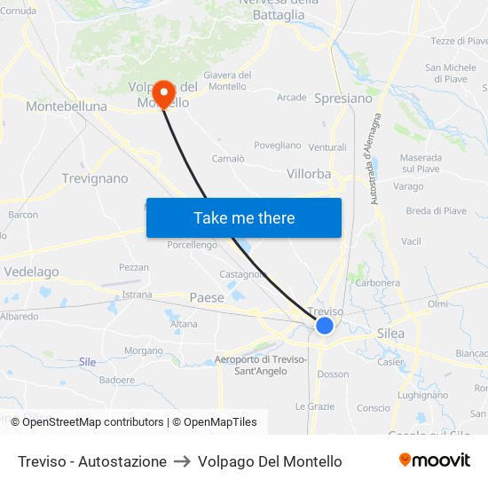 Treviso - Autostazione to Volpago Del Montello map