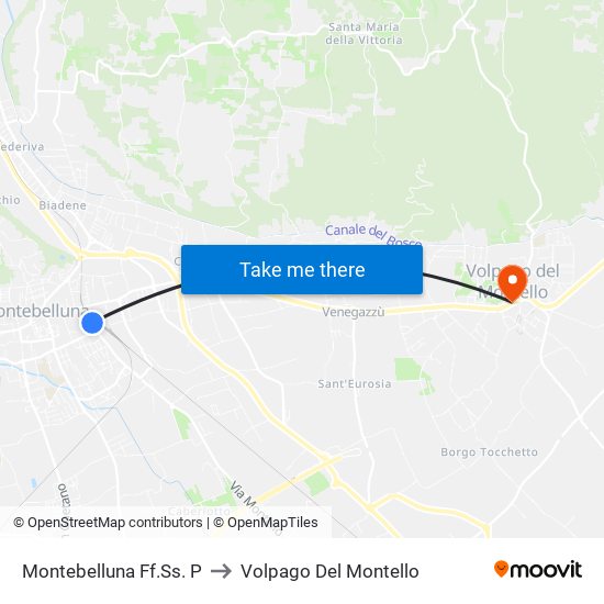 Montebelluna Ff.Ss. P to Volpago Del Montello map