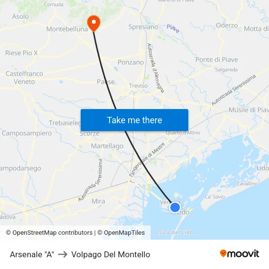 Arsenal "A" to Volpago Del Montello map