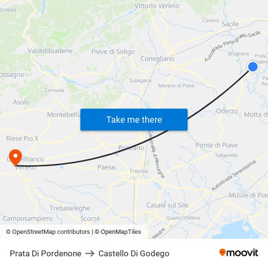 Prata Di Pordenone to Castello Di Godego map