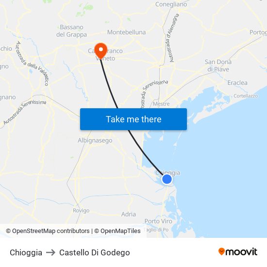 Chioggia to Castello Di Godego map