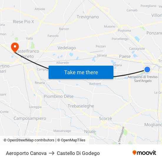 Aeroporto Canova to Castello Di Godego map
