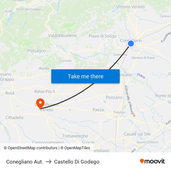 Conegliano Aut. to Castello Di Godego map