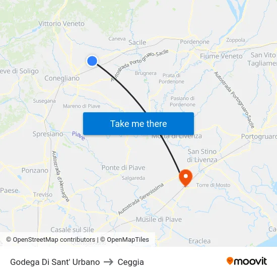 Godega Di Sant' Urbano to Ceggia map