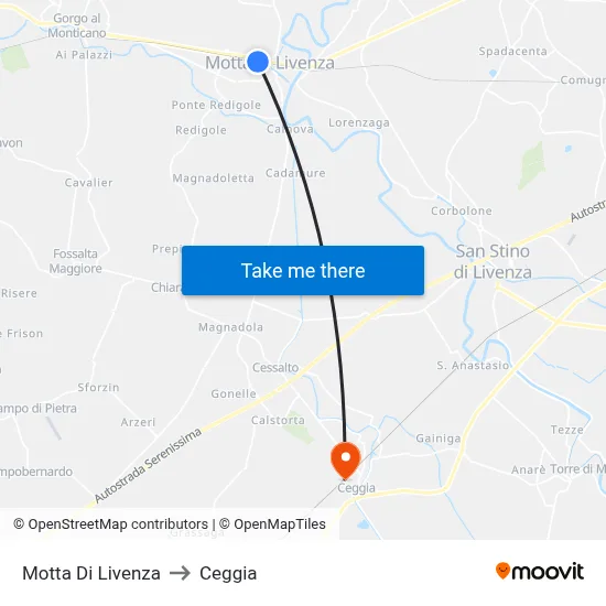 Motta Di Livenza to Ceggia map