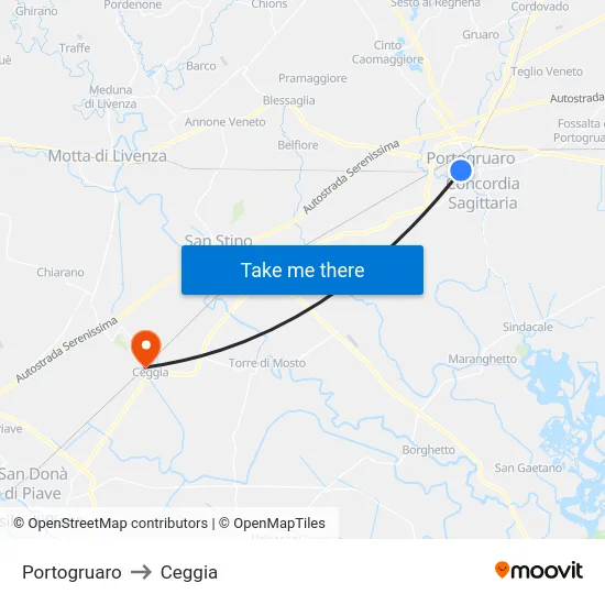 Portogruaro to Ceggia map