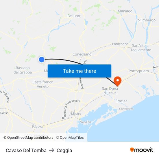 Cavaso Del Tomba to Ceggia map