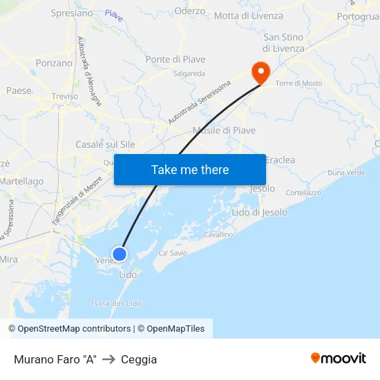 Murano Lighthouse "A" to Ceggia map