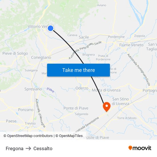 Fregona to Cessalto map