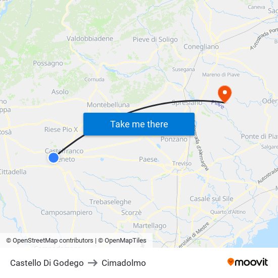 Castello Di Godego to Cimadolmo map