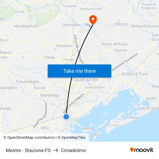 Mestre - Stazione FS to Cimadolmo map