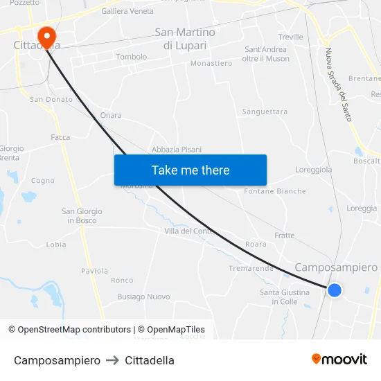 Camposampiero to Citadel map