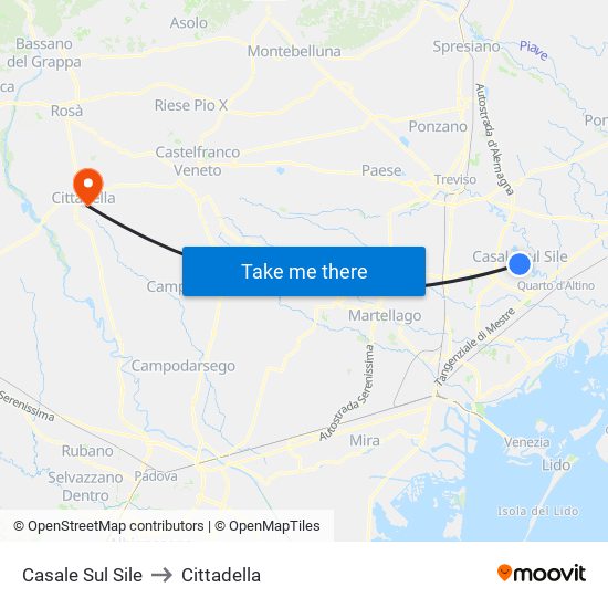 Casale Sul Sile to Cittadella map