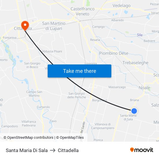 Santa Maria Di Sala to Cittadella map