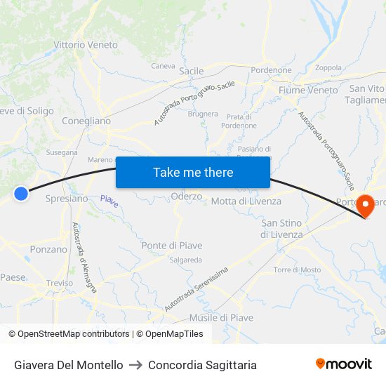 Giavera Del Montello to Concordia Sagittaria map