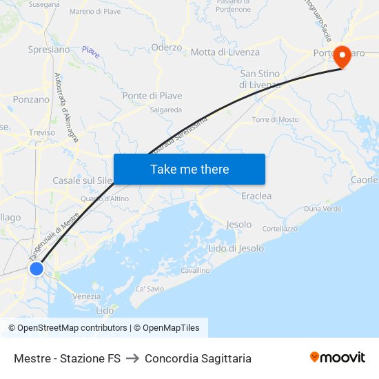 Mestre - Stazione FS to Concordia Sagittaria map