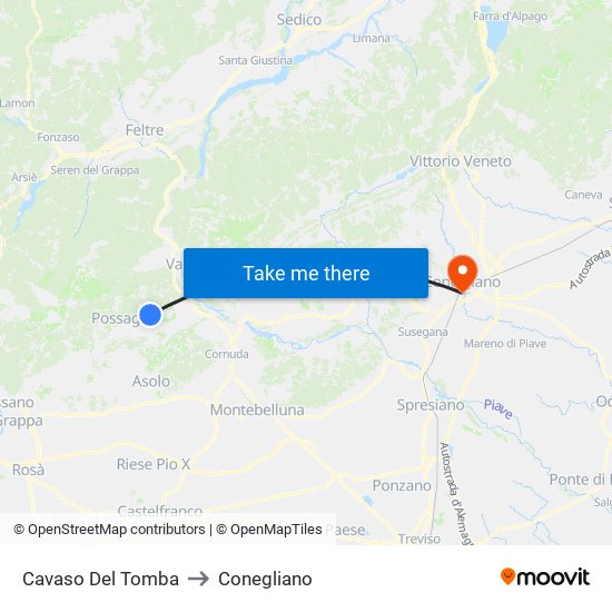 Cavaso Del Tomba to Conegliano map