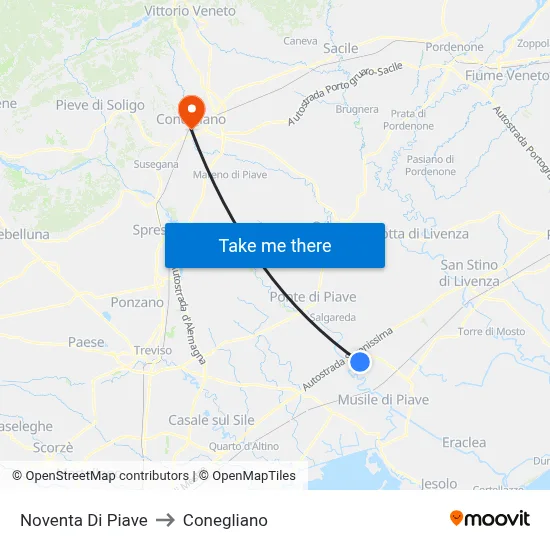Noventa di Piave to Conegliano map