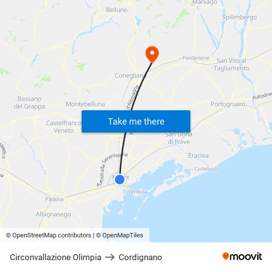 Circonvallazione Olimpia to Cordignano map