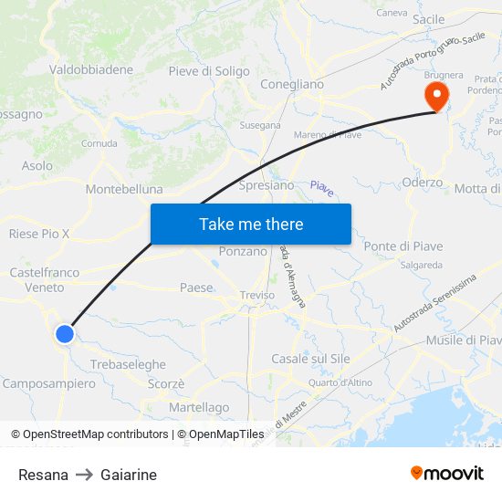 Resana to Gaiarine map