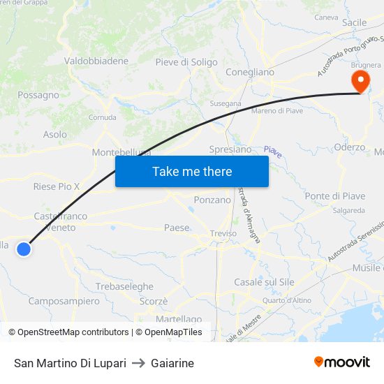 San Martino Di Lupari to Gaiarine map