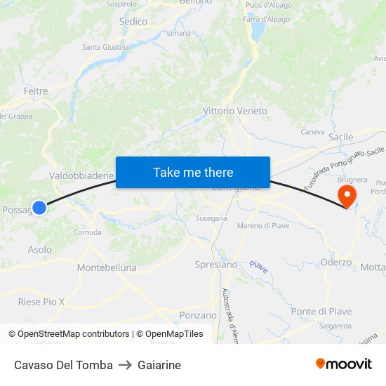 Cavaso Del Tomba to Gaiarine map