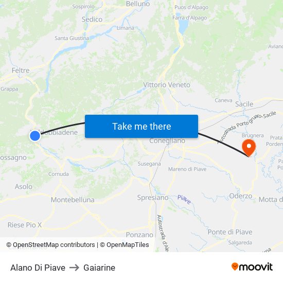 Alano Di Piave to Gaiarine map