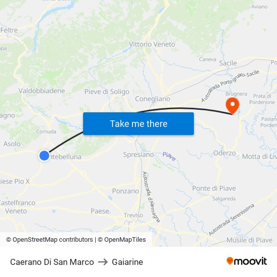Caerano Di San Marco to Gaiarine map