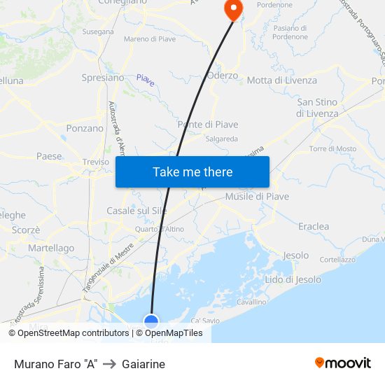 Murano Faro "A" to Gaiarine map