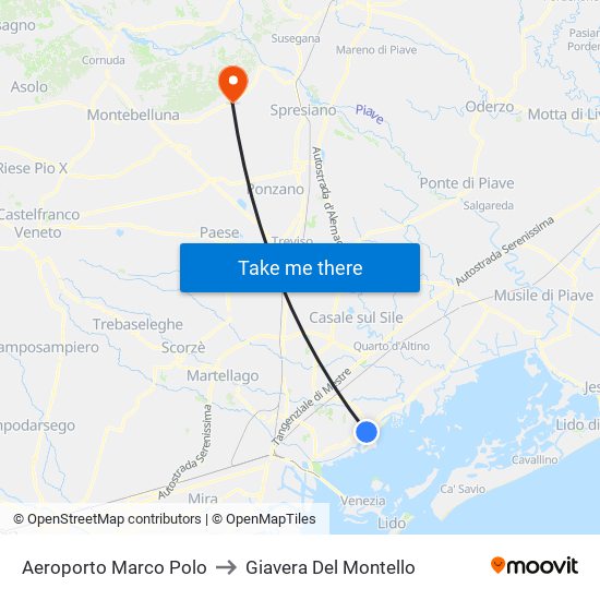Aeroporto Marco Polo to Giavera Del Montello map