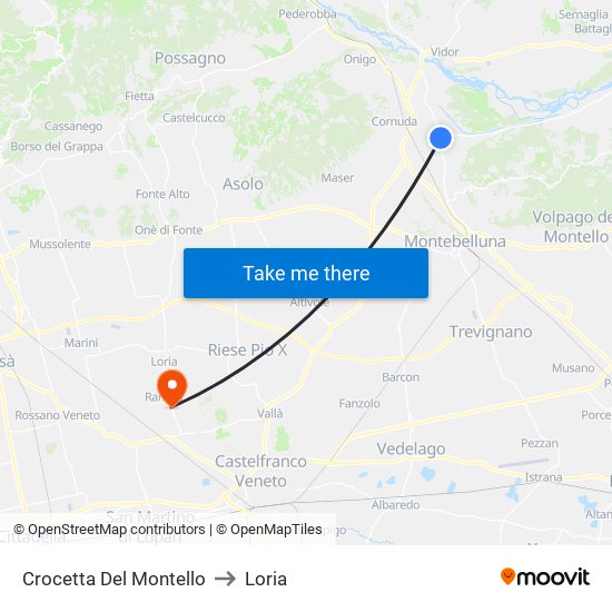 Crocetta Del Montello to Loria map