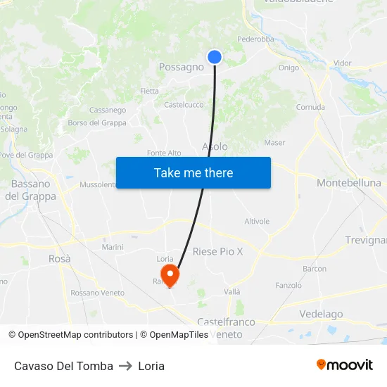 Cavaso Del Tomba to Loria map