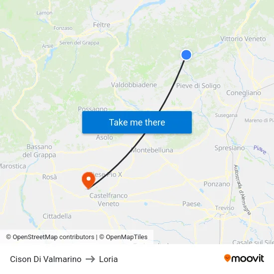 Cison Di Valmarino to Loria map