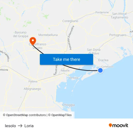 Jesolo to Loria map
